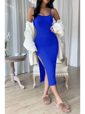 Kadın Mavi Yırtmaçlı Diz Altı Vücüdu Saran Gecelik Kadın Mavi Yırtmaçlı Diz Altı Vücüdu Saran Gecelik