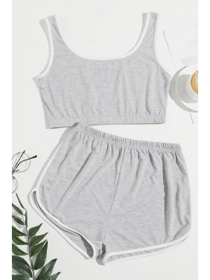 Kadın Gri Askılı Crop Top ve Şortlu Gecelik Takım Kadın Gri Askılı Crop Top ve Şortlu Gecelik Takım