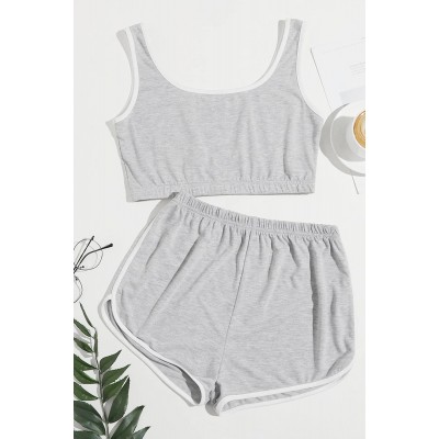 Kadın Gri Askılı Crop Top ve Şortlu Gecelik Takım Kadın Gri Askılı Crop Top ve Şortlu Gecelik Takım