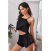 Kadın Siyah Arkası Komple Dantel Şortlu Gecelik Takım