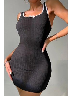 Kadın Siyah Fiyonklu Kaşkorse Gecelik Ve Tanga Takım