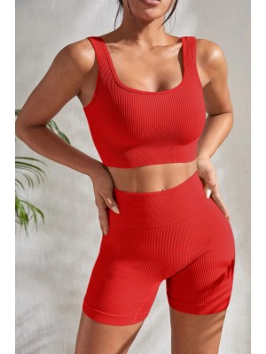 Kadın Kırmızı Kalın Askılı Yüksek Bel Şortlu Gecelik Takımı