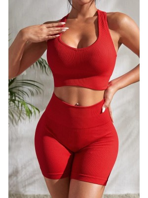 Kadın Kırmızı Yüksek Bel Çapraz Sırt Detaylı Şortlu Gecelik Takım