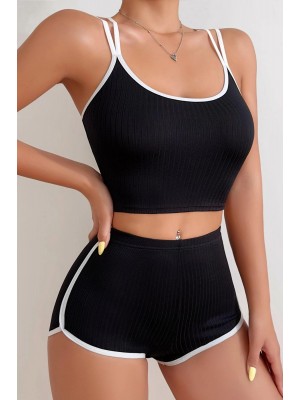 Kadın Siyah Beyaz Çapraz Lastik Detaylı Kaşkorse Şortlu Gecelik Takımı