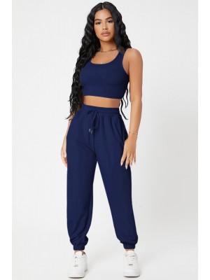 Kadın Lacivert Kaşkorse Cepli Jogger Eşofman Altı ve Crop Top Bluz Kadın Lacivert Kaşkorse Cepli Jogger Eşofman Altı ve Crop Top Bluz