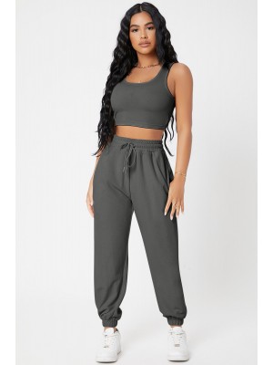 Kadın Antrasit Gri Kaşkorse Cepli Jogger Eşofman Altı ve Crop Top Bluz Kadın Antrasit Gri Kaşkorse Cepli Jogger Eşofman Altı ve Crop Top Bluz