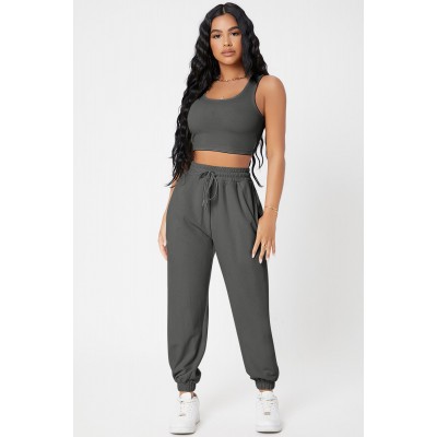 Kadın Antrasit Gri Kaşkorse Cepli Jogger Eşofman Altı ve Crop Top Bluz Kadın Antrasit Gri Kaşkorse Cepli Jogger Eşofman Altı ve Crop Top Bluz