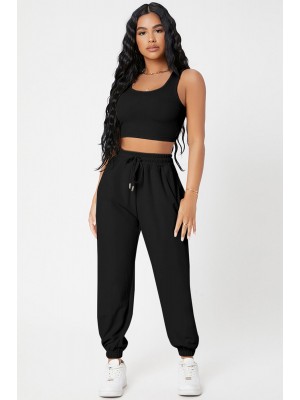 Kadın Siyah Kaşkorse Cepli Jogger Eşofman Altı ve Crop Top Bluz Kadın Siyah Kaşkorse Cepli Jogger Eşofman Altı ve Crop Top Bluz