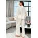 Kadın Beyaz Önden Bağlamalı Kolu ve Paçası Fırfır Detaylı Uzun Kollu Pijama Takımı