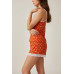 Kadın Turuncu Kalp Desenli Askılı Şortlu Dantelli Pijama Takımı