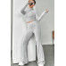 Kadın Gri Çizgili Boğazlı Crop Top ve Yüksek Bel Pantolon Takım