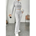 Kadın Gri Çizgili Boğazlı Crop Top ve Yüksek Bel Pantolon Takım