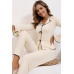Kadın Ekru Fitilli Şık Pijama Takımı – Fiyonk Detaylı Rahat Ev Giyim Seti