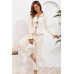 Kadın Ekru Fitilli Şık Pijama Takımı – Fiyonk Detaylı Rahat Ev Giyim Seti