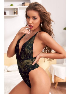 Kadın Yeşil Dantel Sırtı Ip Detaylı Babydoll