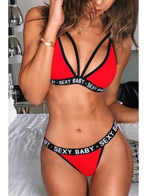 Kadın Siyah Yazı Detaylı Ipli Sütyen Takımı