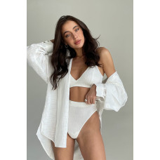 Kadın Beyaz Yüksek Bel Dolgusuz Slip Takım 