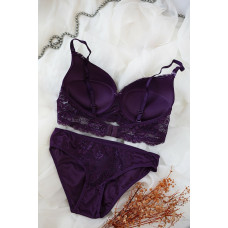 Kadın Mor Dolgulu Dantel Sütyen Ve Külot Takım 
