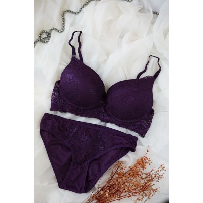 Kadın Mor Dolgulu Dantel Sütyen Ve Külot Takım