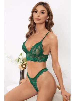 Kadın Yeşil Çapraz Sırt Detaylı Şık Bralet Takım