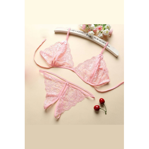 Kadın Pembe Dantelli Sütyen Külot Takımı