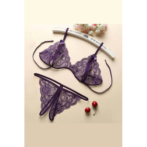 Kadın Mor Dantelli Sütyen Külot Takımı