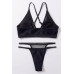 Kadın Siyah File Detaylı Özel Bikini Takımı