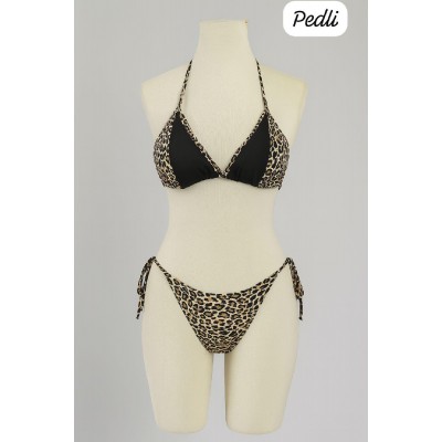 Kadın Siyah ve Leopar Detaylı Yandan Bağlamalı Bikini Takımı Kadın Siyah ve Leopar Detaylı Yandan Bağlamalı Bikini Takımı