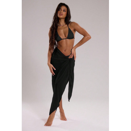 Kadın Siyah Bodrum Stili Bağlama Detaylı 150x75 Pareo