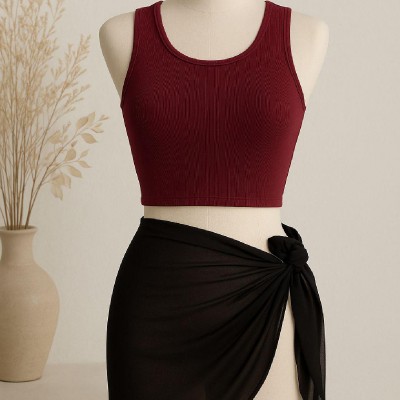 Kadın Bordo Yuvarlak Yaka Crop ve Siyah Pareo 2'li Set Kadın Bordo Yuvarlak Yaka Crop ve Siyah Pareo 2'li Set