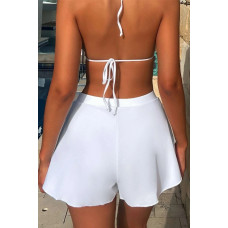 Kadın Beyaz Yırtmaçlı Etek Görünümlü Şık Deniz Şortu 