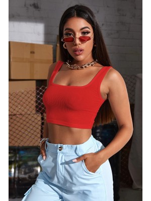 Kadın Kırmızı Kalın Askılı Crop Top Büstiyer Kadın Kırmızı Kalın Askılı Crop Top Büstiyer