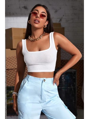 Kadın Beyaz Kalın Askılı Crop Top Büstiyer