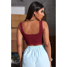 Kadın Bordo Kalın Askılı Crop Top Büstiyer 