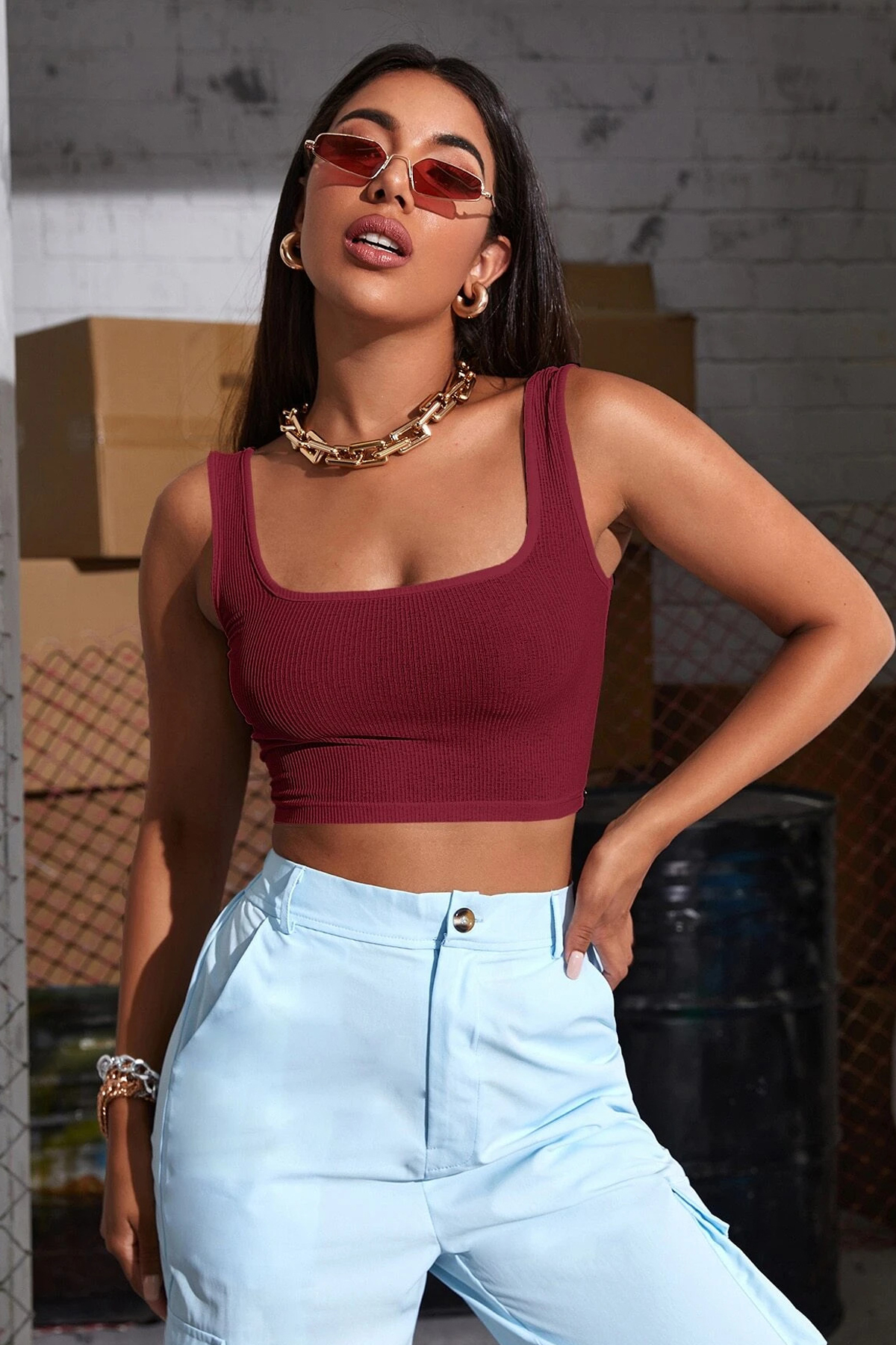 Kadın Bordo Kalın Askılı Crop Top Büstiyer Kadın Bordo Kalın Askılı Crop Top Büstiyer