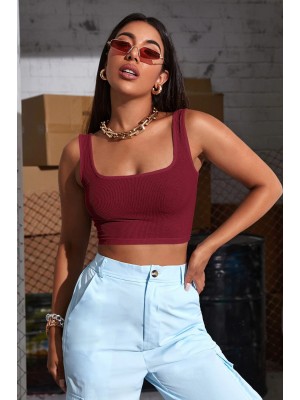 Kadın Bordo Kalın Askılı Crop Top Büstiyer Kadın Bordo Kalın Askılı Crop Top Büstiyer