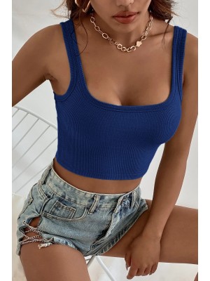 Kadın Lacivert Kalın Askılı Crop Top Büstiyer