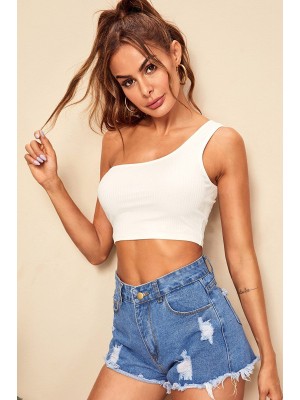 Kadın Beyaz Tek Omuz Crop Büstiyer Kadın Beyaz Tek Omuz Crop Büstiyer