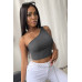 Kadın Koyu Gri Tek Omuz Crop Büstiyer