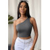 Kadın Koyu Gri Tek Omuz Crop Büstiyer