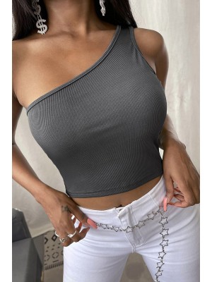 Kadın Koyu Gri Tek Omuz Crop Büstiyer Kadın Koyu Gri Tek Omuz Crop Büstiyer