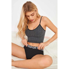 Kadın Anstrasit Gri İp Askılı Crop Top Bluz 