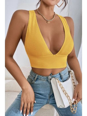 Kadın Sarı Çapraz Sırt Detaylı Şık Crop Top Büstiyer