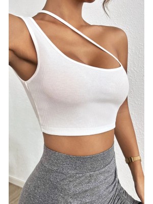 Kadın Beyaz Tek Omuzlu Çapraz Askılı Crop Top Büstiyer