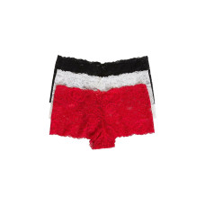 Kadın Siyah Beyaz Kırmızı 3'lü Paket Dantel Tanga Şort Külot 