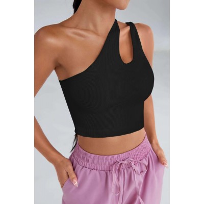 Kadın Siyah Tek Omuz Cut Out Detaylı Crop Top Bluz