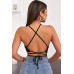 Kadın Siyah Sırtı Açık Boyundan Çapraz Bağlamalı Crop Top Bluz