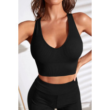 Kadın Siyah Derin Göğüs Dekolteli Şık Crop Top Bluz 