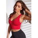 Kadın Kırmızı Derin Göğüs Dekolteli Şık Crop Top Bluz