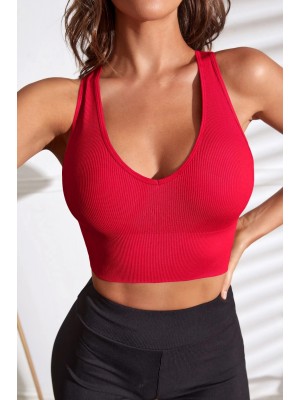 Kadın Kırmızı Derin Göğüs Dekolteli Şık Crop Top Bluz